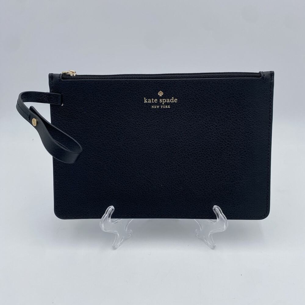 Disney X Kate Spade Wristlet Black Leather 8” X 5”Pouch Gold Logo & Hardware NEW